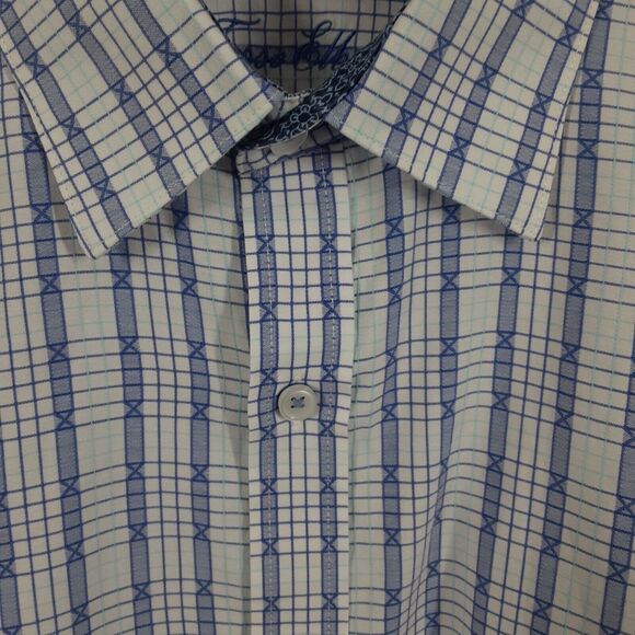 Tasso Elba Button Up Shirt Men's Large Blue Geometric Print Casual Long Sleeve - Picture 2 of 8